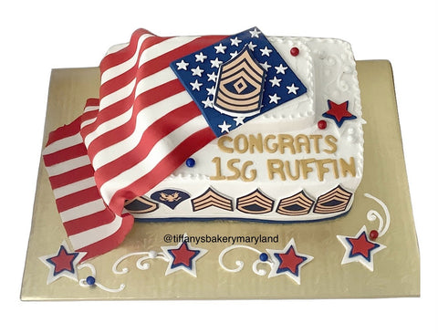 Military Sheet Cakes Stacked with Flag
