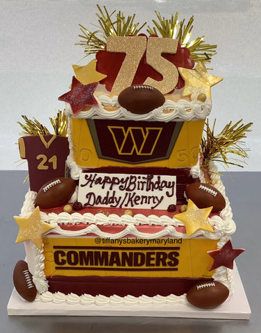 Square Celebration 2 Tier Cake - Washington Commanders 6" & 12"