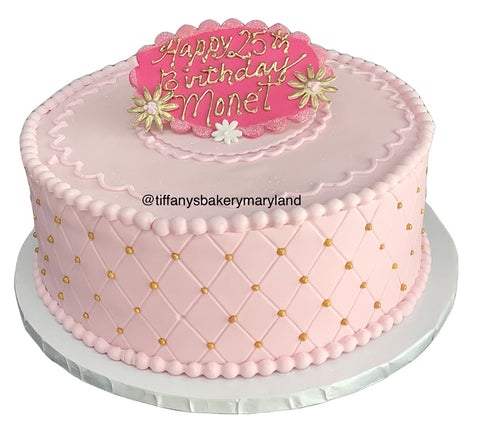 Fondant Covered Diamond Quilted Round Cake