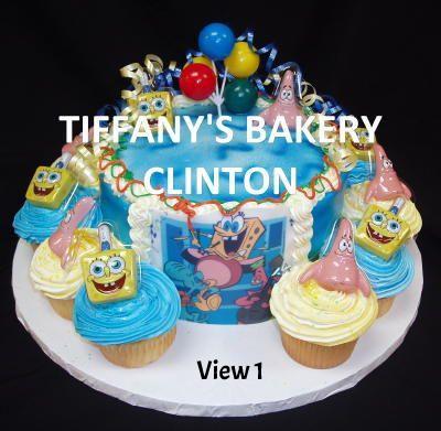 Round Cake with 12 Cupcakes on Board