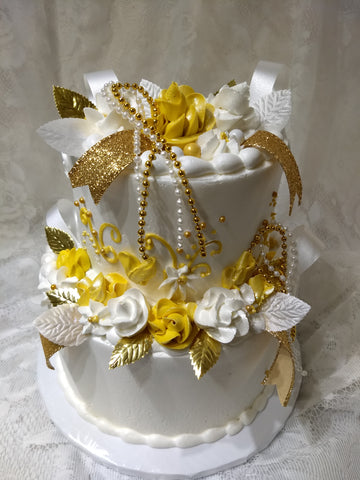 Flowers on 6" and 8" Round Celebration Tier Cake