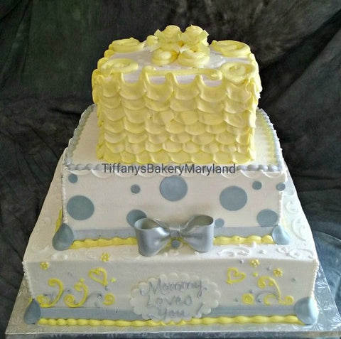 Baby Shower Yellow and Gray Cake
