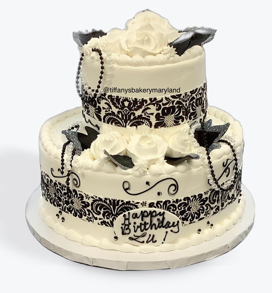 Black & White Ribbon Celebration Tier Cake