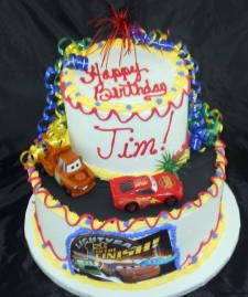 Cars McQueen and Mater Celebration Tier Cake