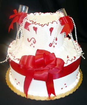 Red Bow with Heart Celebration Cake
