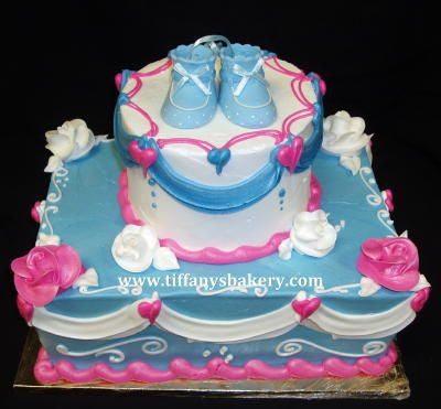 Pink and Blue Stacked Cake