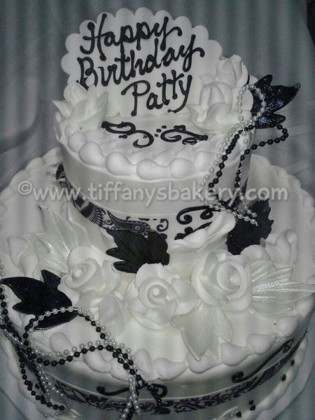 Black & White Ribbon Celebration Tier Cake