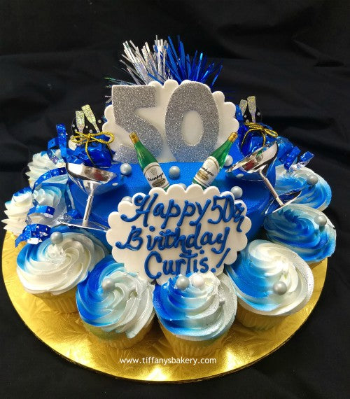 Round Cake with 12 Cupcakes on Board