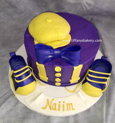 Bebop Cap and Baby Tennis Shoes on Round Cake
