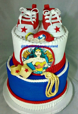 Wonder Woman Baby Shower Celebration Tier Cake