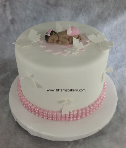 Fondant Covered 6" Round Cake with Baby Topper