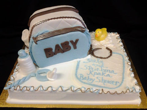 Diaper Bag Sculpture on 1/2 Sheet Cake