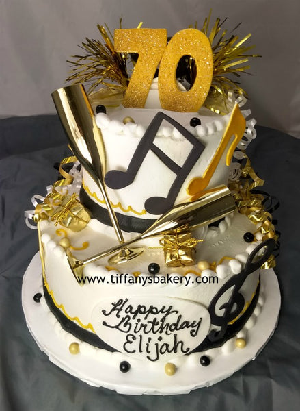 Gold Flute Celebration Tier Cake