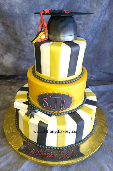 Graduation Stripes Three Tier  6", 8" and 12" Celebration Tier Cake