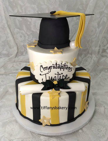 Grad Cap with Stripes Celebration Tier Cake