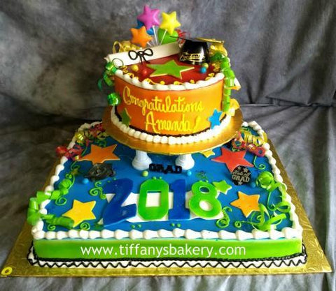 Half Sheet with 6 Inch Round Double Layer Cake on Separator - Graduation Party.