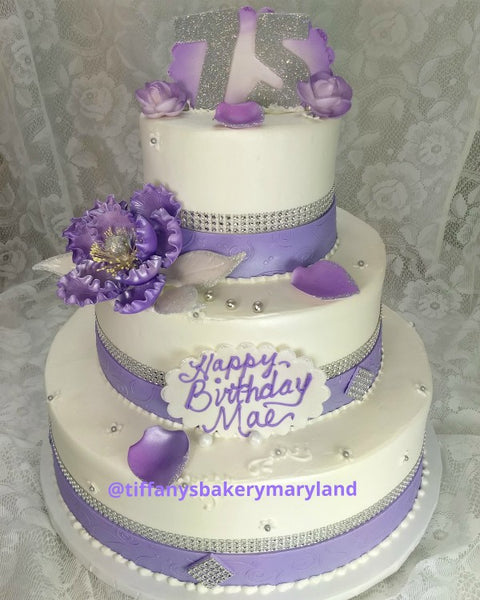 Ribbons and Bling Peony 3 Tier Celebration Cake