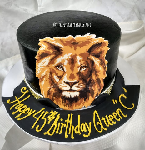 Lion on 8" Tall Round 3 Layer Cake - New